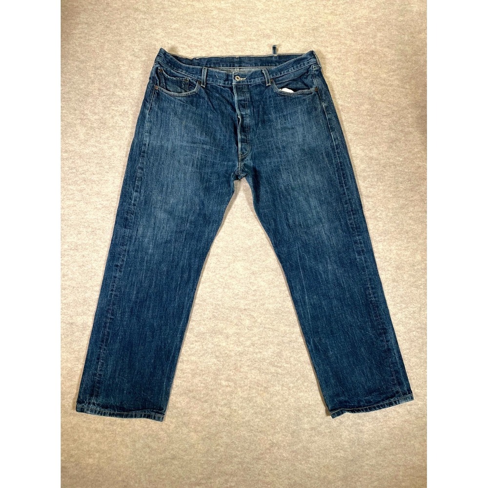 Levis 501 Original Fit Jeans Mens 40x32 Blue Whiskered Denim Straight Leg Cotton